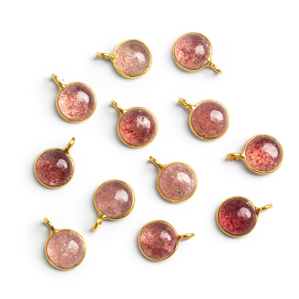 Vermeil Bezeled Strawberry Quartz Calibrated Coin Pendant 1 Bead - The Bead Traders