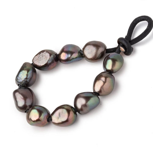 10-11mm Dark Peacock Baroque 2.5mm large hole Pearls 10 beads
