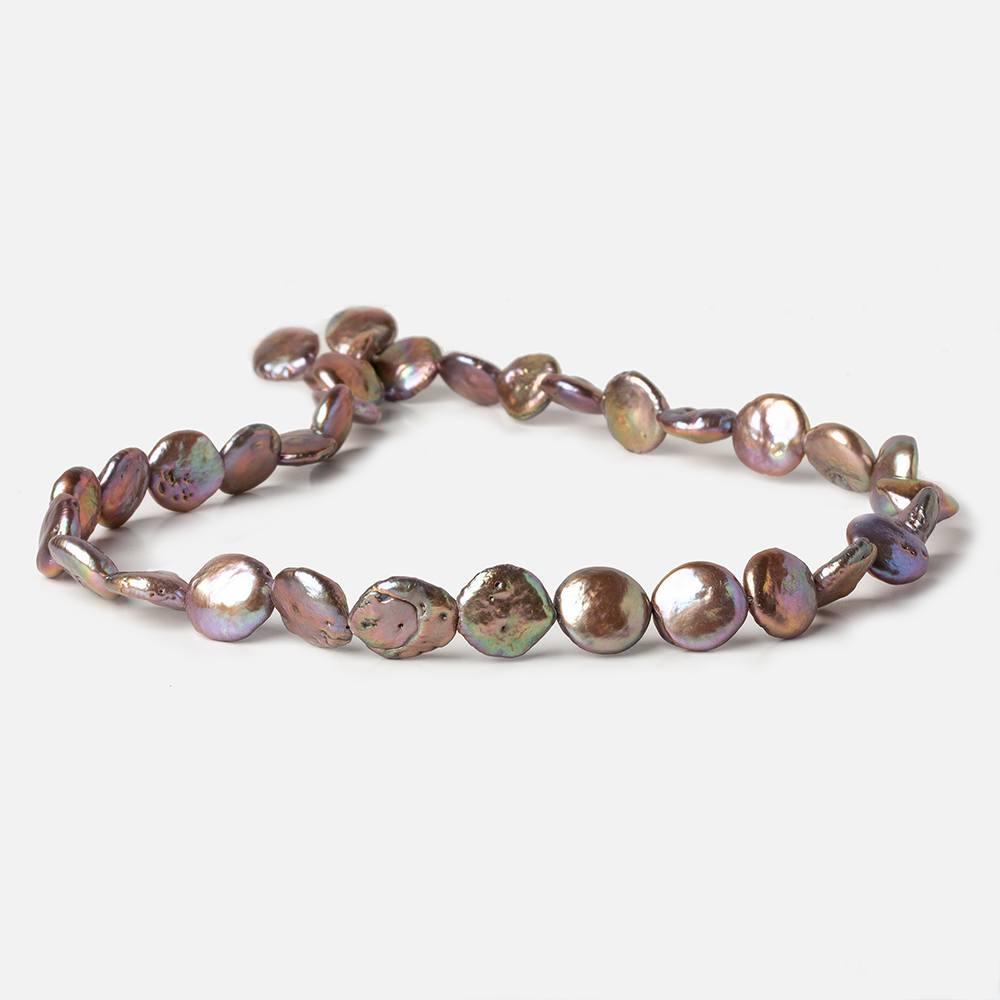 10-11mm Rose' Peacock Coin Freshwtaer Pearl strand 16 inch 35 pieces - The Bead Traders