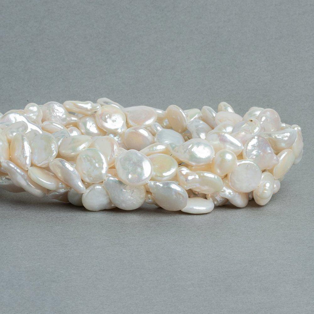 10-11mm White Coin Freshwater Pearls 15 inch 33 pieces - The Bead Traders