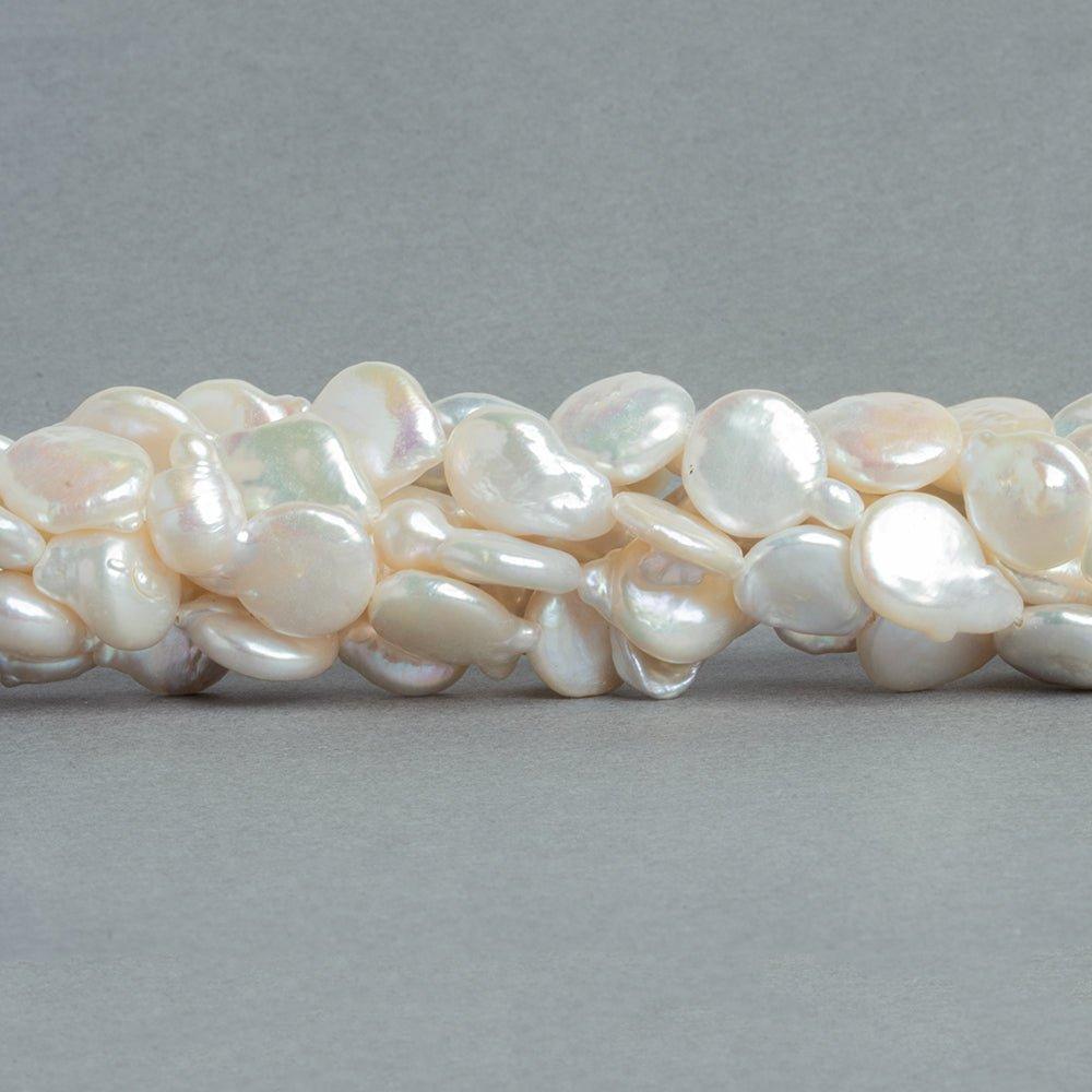10-11mm White Coin Freshwater Pearls 15 inch 33 pieces - The Bead Traders