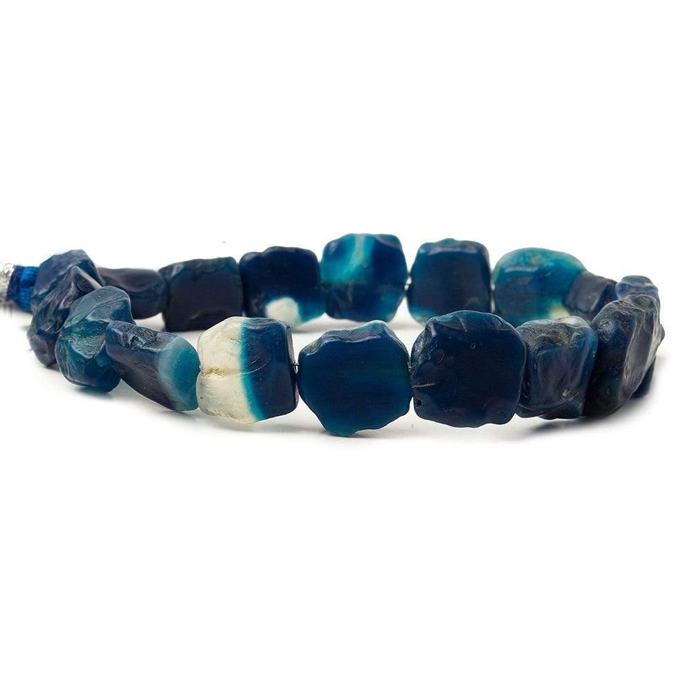 10-14mm Cozumel Blue Agate Beads Tumbled Hammer Faceted Square 8 inch 17 pcs - The Bead Traders