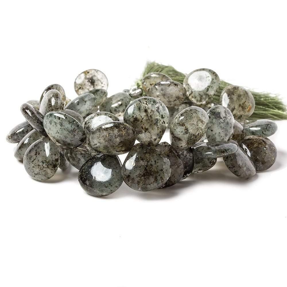 10-14mm Moss Quartz Plain Hearts 8.5 inch 49 pieces - The Bead Traders