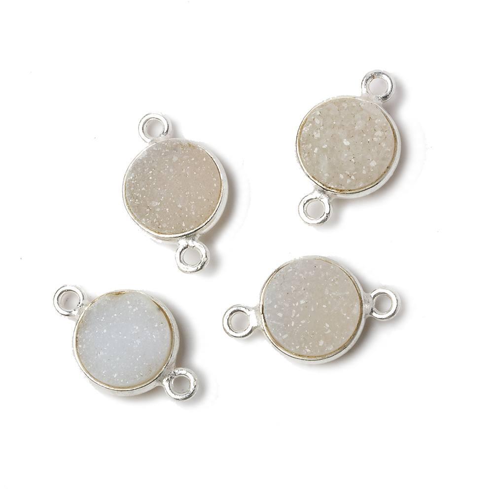 10.5mm Silver Bezel White Drusy Coin Connector set of 4 pcs - The Bead Traders