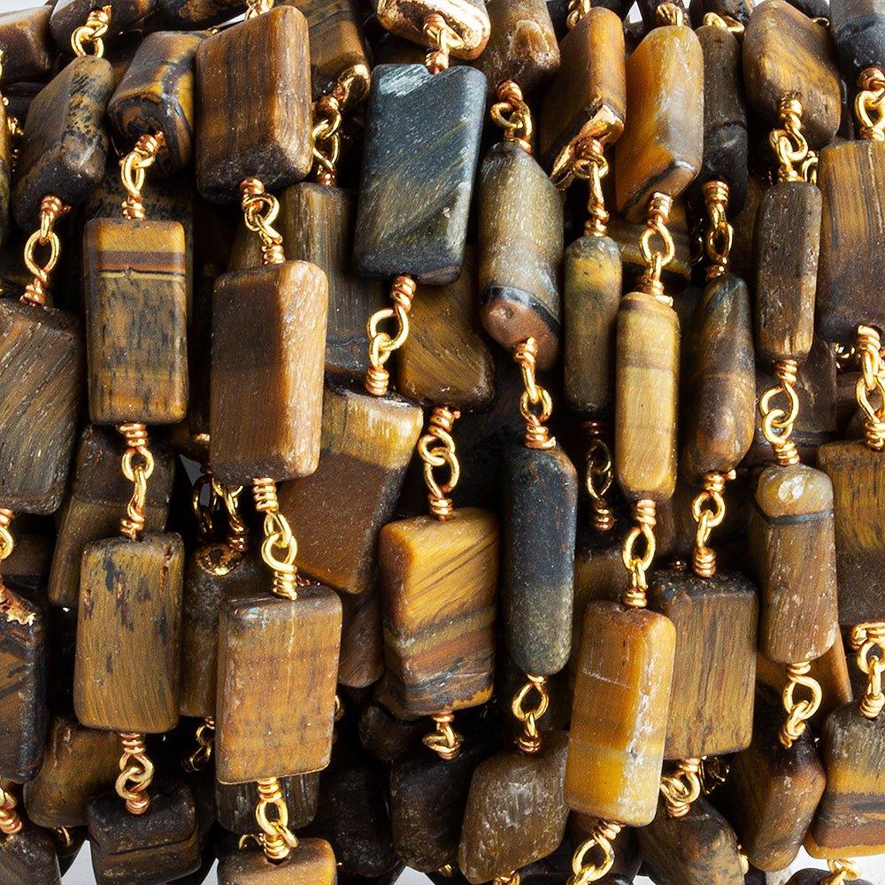 10.5x6mm-14x8mm Tiger's Eye Plain Rectangle Gold plated Chain by the foot 17 pieces - The Bead Traders