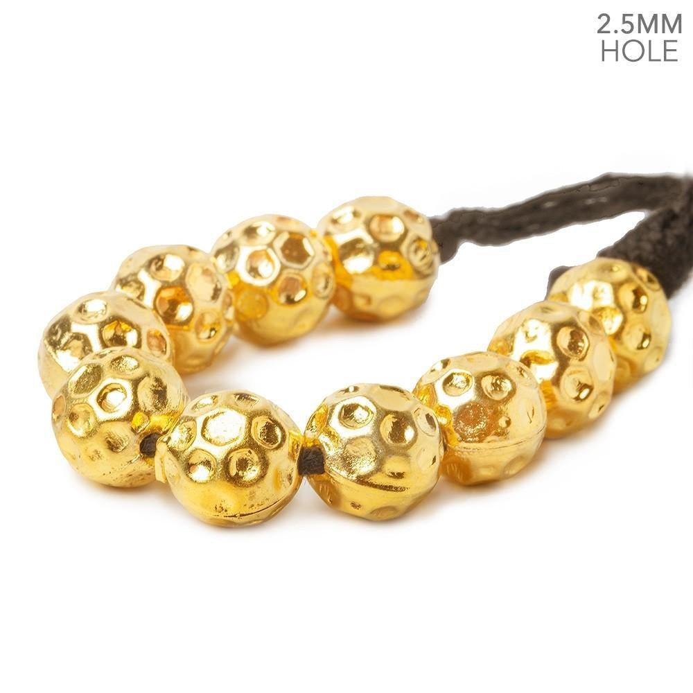 10mm 22kt Gold plated Large Hole Honeycomb Round Beads 4 inch 10 pieces - The Bead Traders
