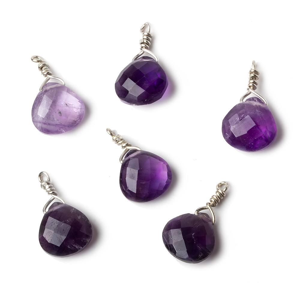 10mm Amethyst faceted heart Silver .925 Wire Wrapped focal beads 1 piece - The Bead Traders