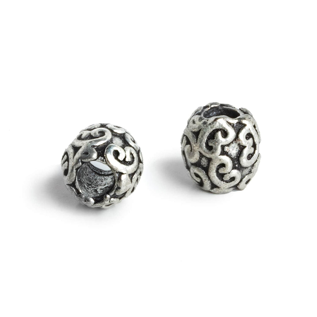 10mm Antique Silver Plated Large Hole Beads Set of 2 - The Bead Traders