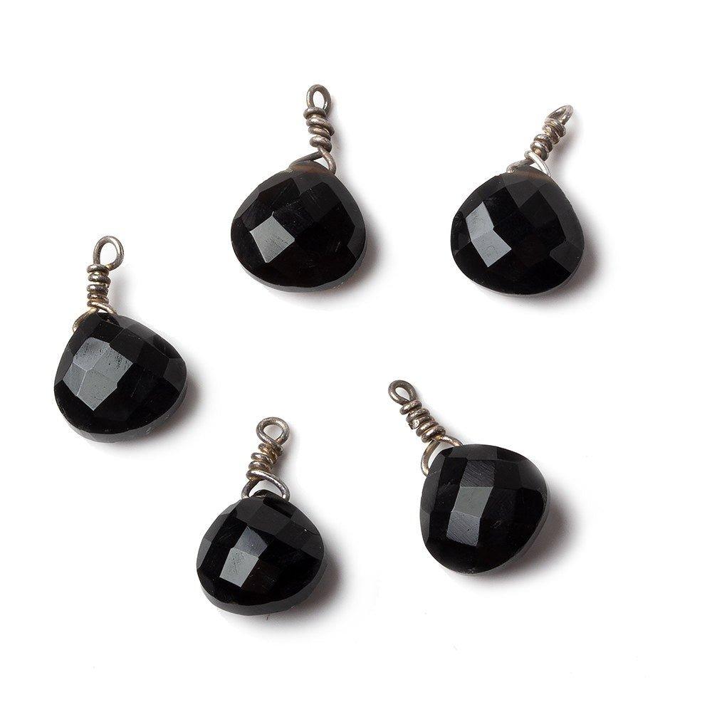 10mm Black Chalcedony faceted heart Oxidized Silver Wire Wrapped Pendant - The Bead Traders