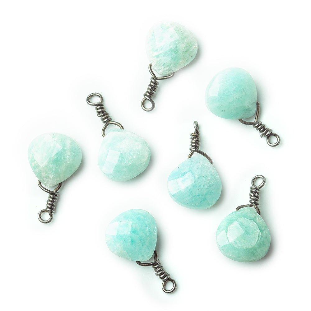 10mm Black Gold Wire Wrapped Amazonite faceted heart Pendant focal bead 1 piece - The Bead Traders