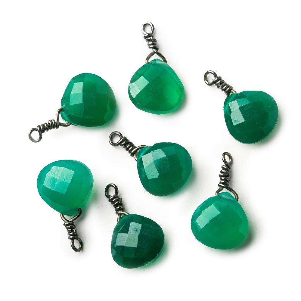 10mm Black Gold Wire Wrapped Dark Green Onyx faceted heart focal - The Bead Traders
