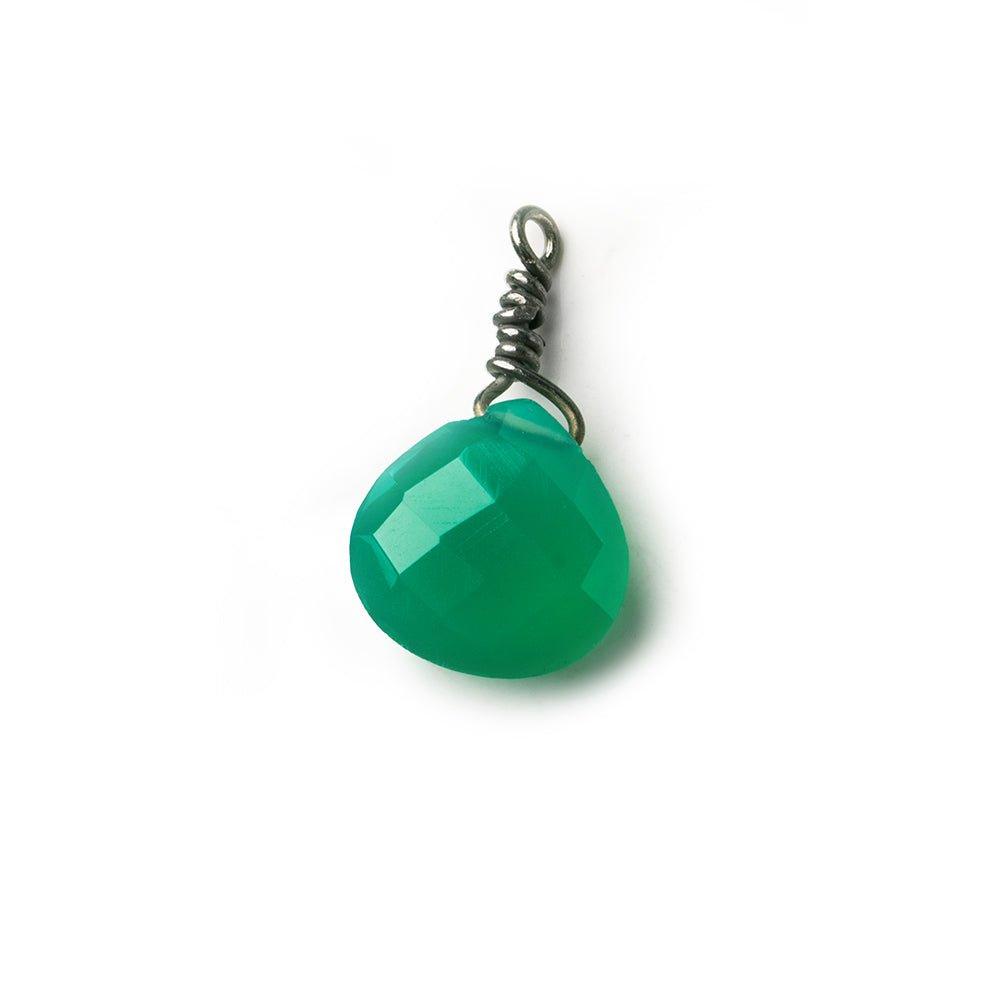 10mm Black Gold Wire Wrapped Dark Green Onyx faceted heart focal - The Bead Traders