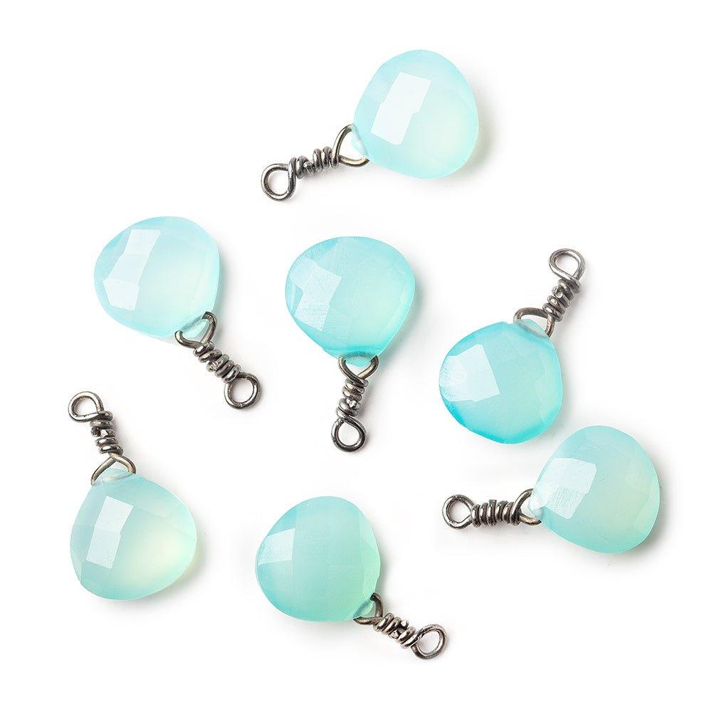 10mm Black Gold Wire Wrapped Sea Blue Chalcedony faceted heart Pendant focal bead 1 piece - The Bead Traders