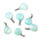10mm Black Gold Wire Wrapped Sea Blue Chalcedony faceted heart Pendant focal bead 1 piece - The Bead Traders