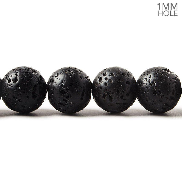 10mm Black Lava Rock Round Waxed Beads 15 inch 38 pieces