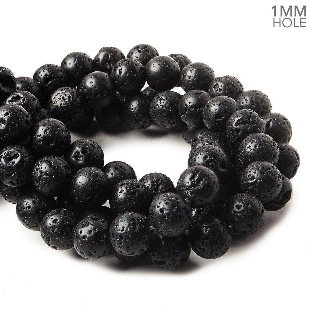 10mm Black Lava Rock Round Waxed Beads 15 inch 38 pieces - The Bead Traders