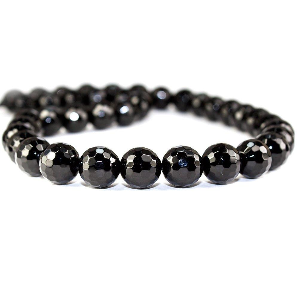 10mm Black Onyx faceted round Beads 15 inch 39 pieces - The Bead Traders