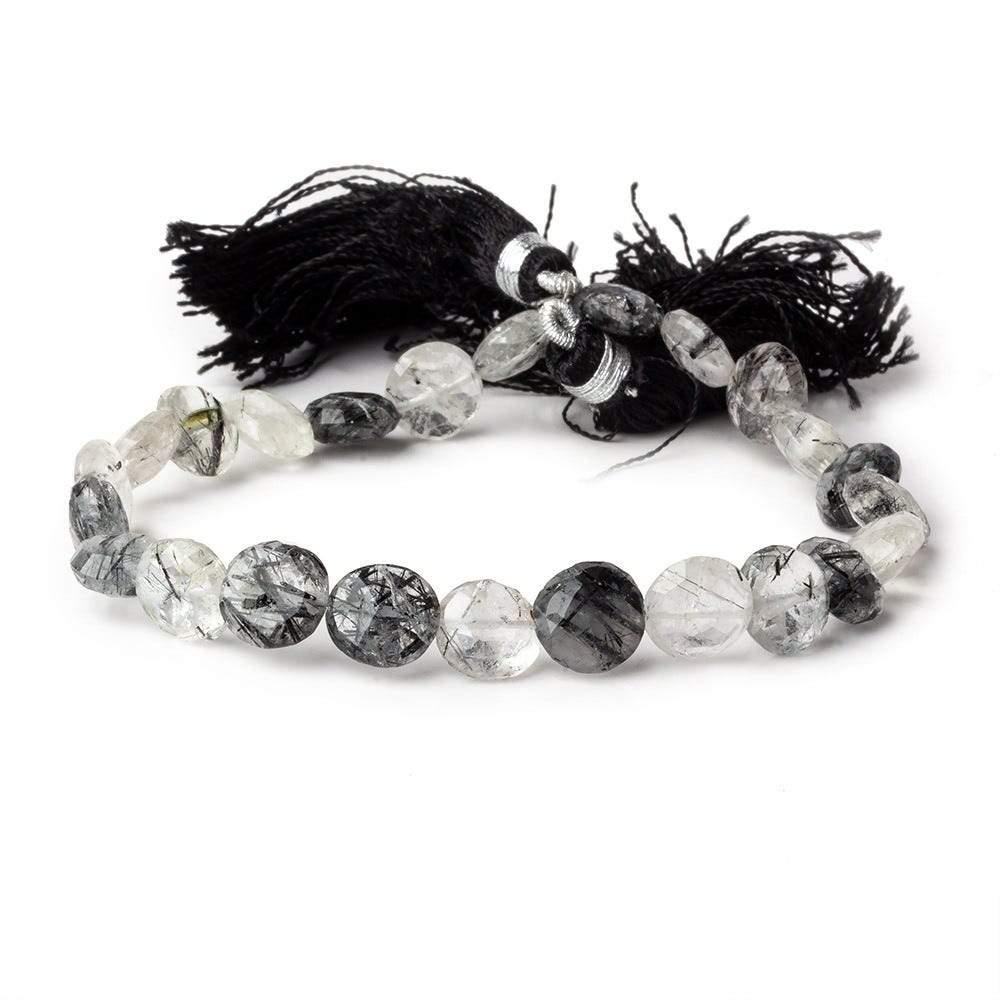10mm Black Tourmalinated Quartz Faceted Coin 8 inch 22 beads A - The Bead Traders