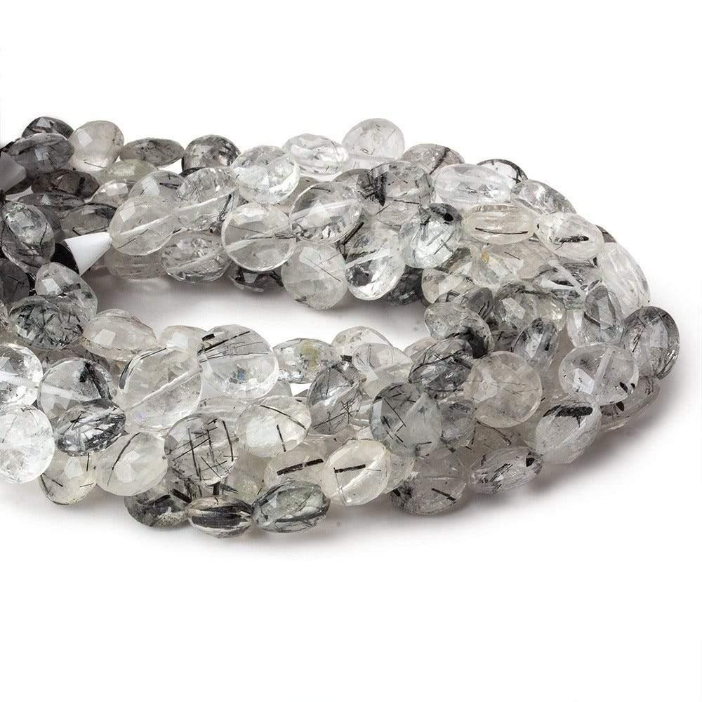 10mm Black Tourmalinated Quartz Faceted Coin 8 inch 22 beads A - The Bead Traders