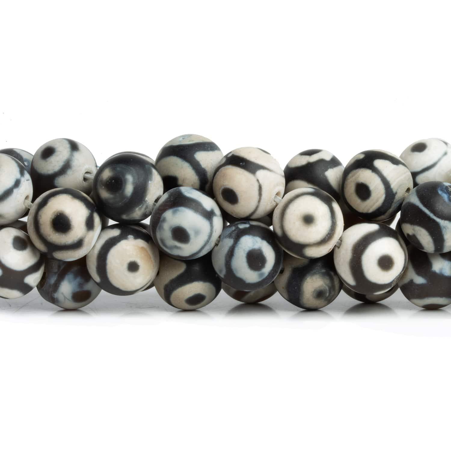 10mm Black & White Evil Eye Agate 15 inch 35 beads - The Bead Traders