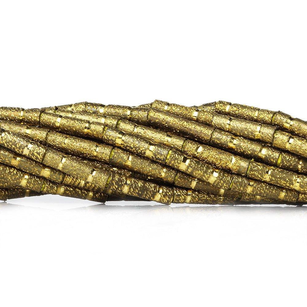 10mm Brass Textured Double Stripe Tube Beads, 8 inch - The Bead Traders