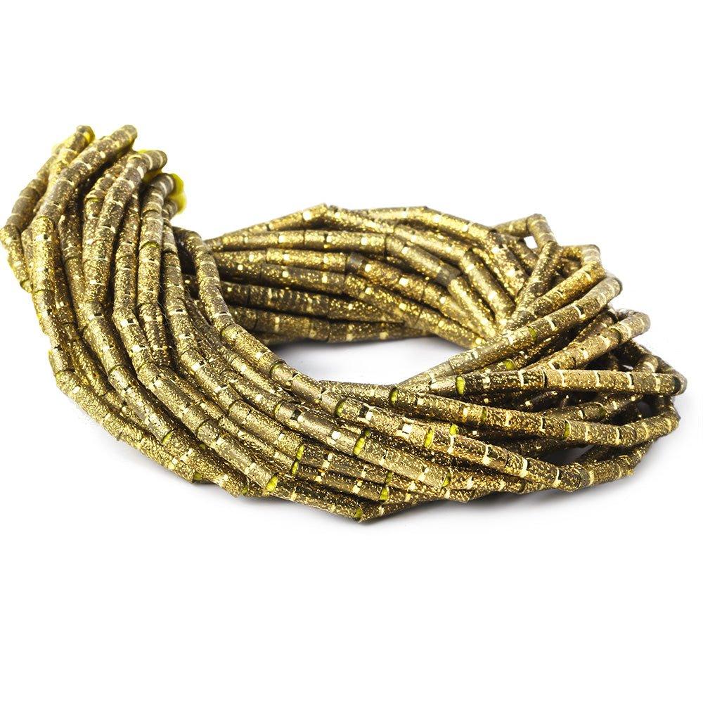 10mm Brass Textured Double Stripe Tube Beads, 8 inch - The Bead Traders