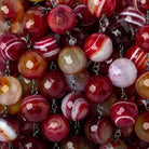 10mm Candy Apple Red Banded Agate faceted round Black Gold plated Chain by the foot - The Bead Traders