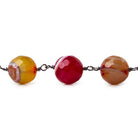10mm Candy Apple Red Banded Agate faceted round Black Gold plated Chain by the foot - The Bead Traders