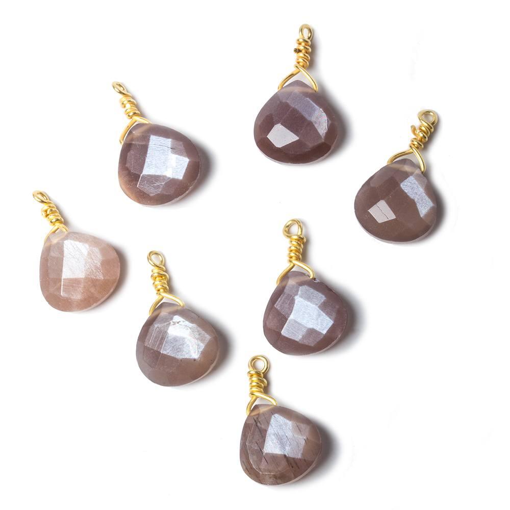 10mm Chocolate Moonstone heart Vermeil Wire Wrapped Pendant 1 pc - The Bead Traders