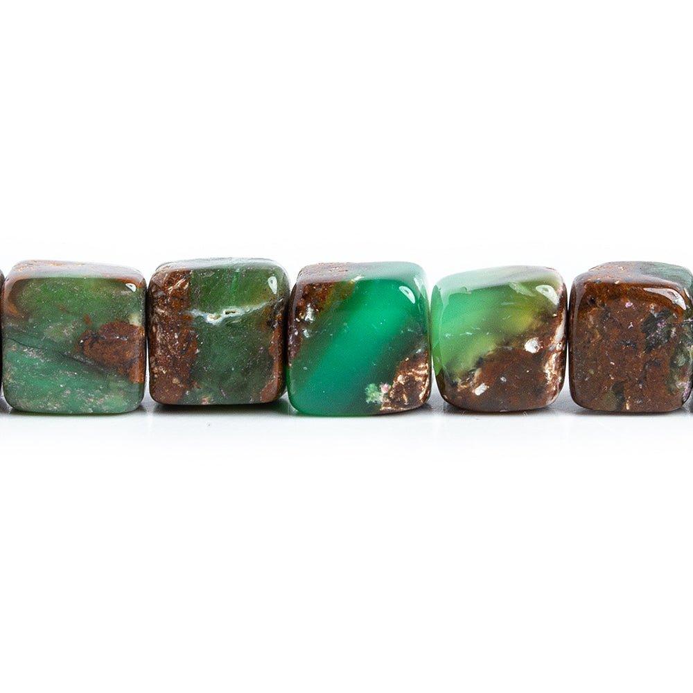 10mm Chrysoprase with Matrix Plain Cube Beads 16.5 inch 43 pieces - The Bead Traders