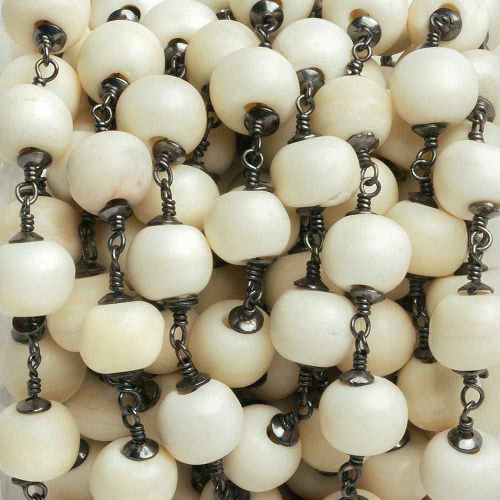 10mm Cream Bone Bead Black Gold Chain 17 pieces - The Bead Traders