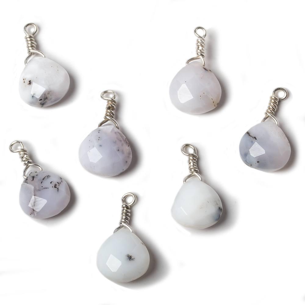 10mm Dendritic Opal heart Silver Wire Wrapped Pendant 1 piece - The Bead Traders