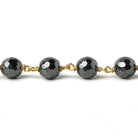 10mm Hematite faceted round Gold plated Chain by the foot 19 pieces - The Bead Traders