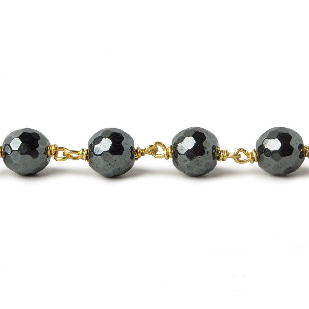 10mm Hematite faceted round Gold plated Chain by the foot 19 pieces - The Bead Traders
