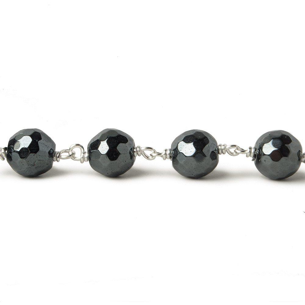 10mm Hematite faceted round Silver plated Chain by the foot 19 pieces - The Bead Traders