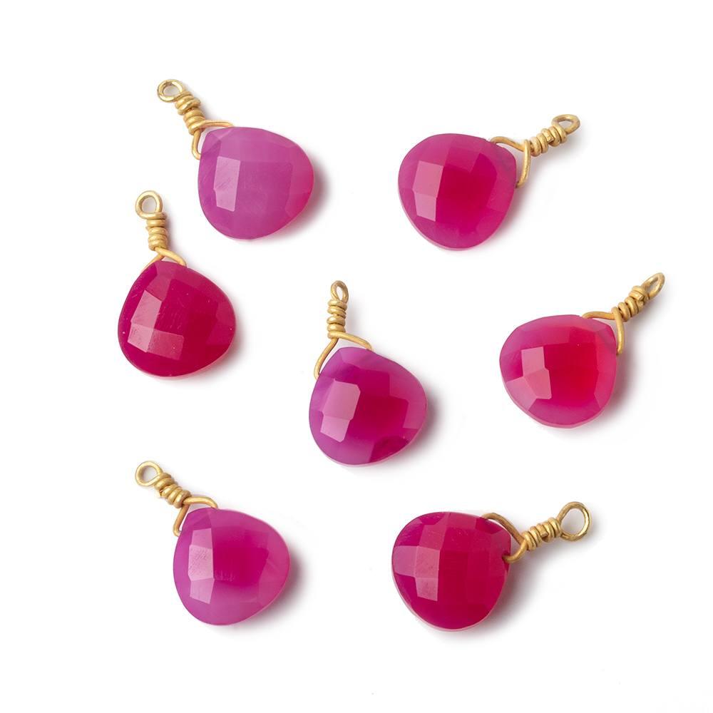 10mm Hot Pink Chalcedony heart Vermeil Wire Wrapped Focal Bead 1 pc - The Bead Traders