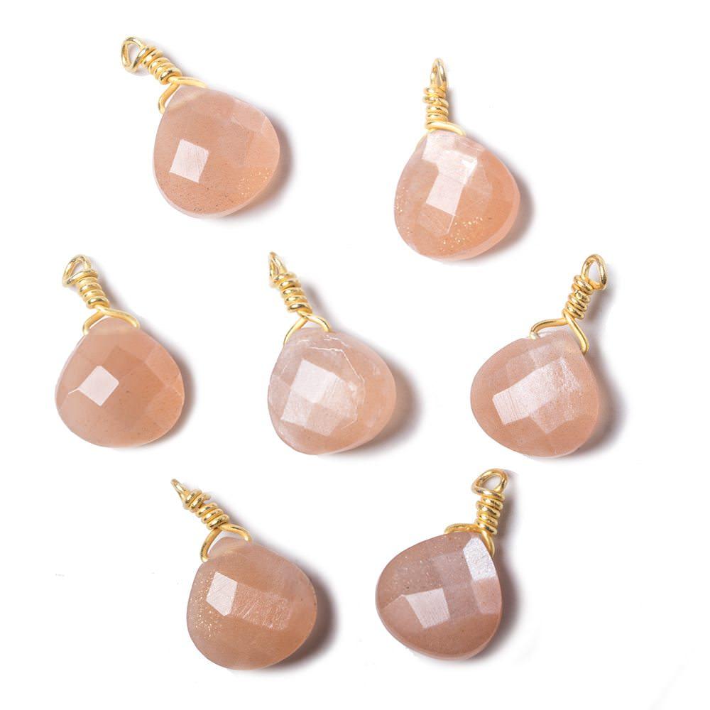 10mm Light Peach Moonstone heart Vermeil Wire Wrapped Pendant 1 pc - The Bead Traders