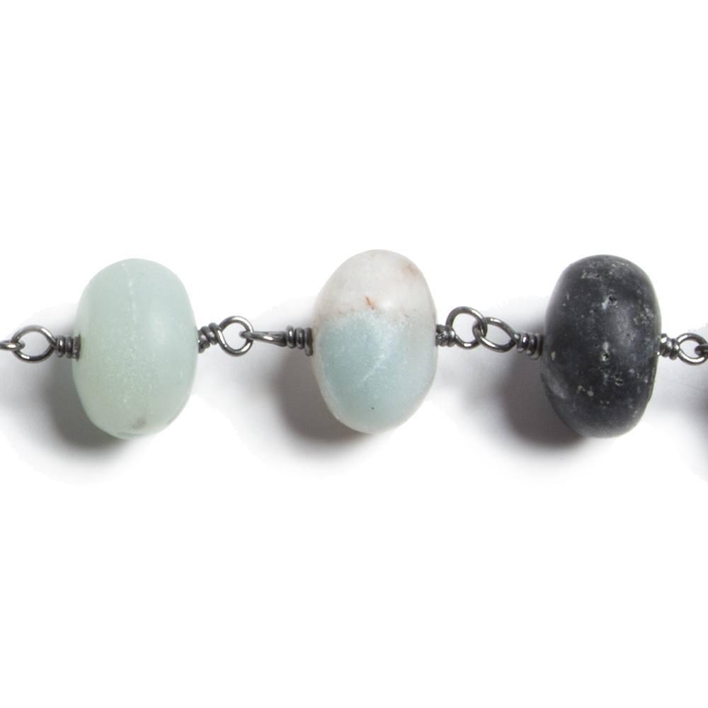 10mm Matte Amazonite plain rondelle Black Gold plated Chain by the foot 25 pieces - The Bead Traders