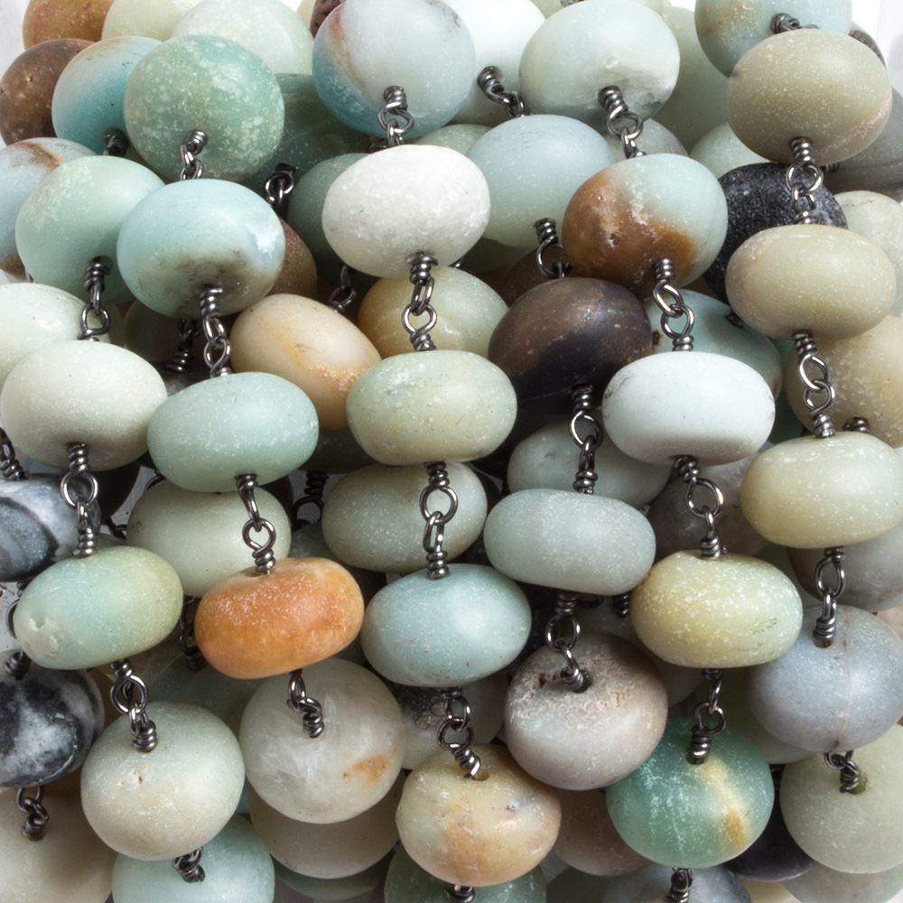 10mm Matte Amazonite plain rondelle Black Gold plated Chain by the foot 25 pieces - The Bead Traders