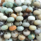 10mm Matte Amazonite plain rondelle Black Gold plated Chain by the foot 25 pieces - The Bead Traders