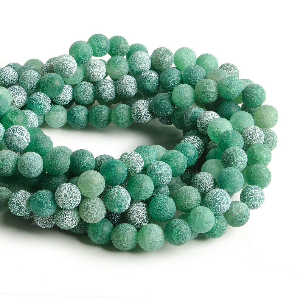 10mm Matte Crackled True Green Agate plain rounds 15 inch 39 beads - The Bead Traders