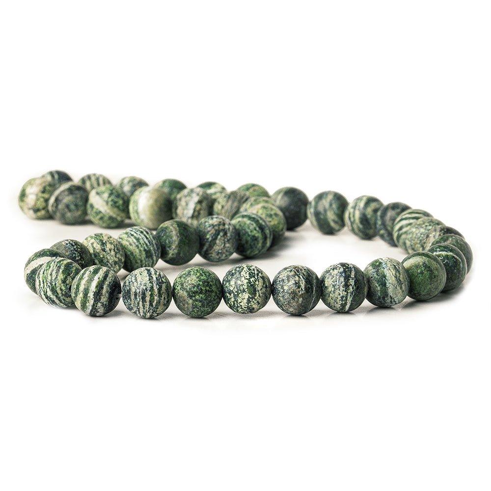 10mm Matte Green Zebra Jasper plain rounds Large 1mm Hole 15 inch 38 beads - The Bead Traders