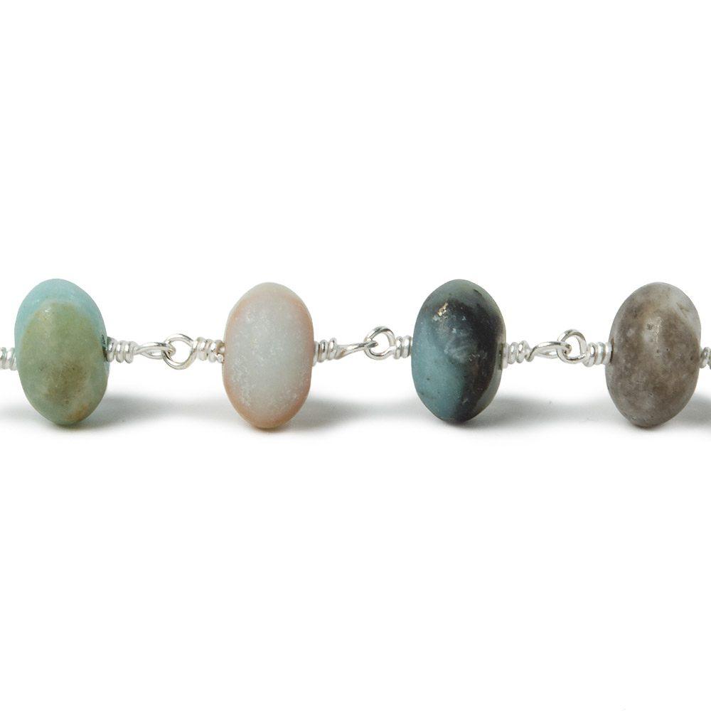 10mm Matte Multi Color Amazonite plain Rondelle Silver plated Chain by the foot 23 pieces - The Bead Traders