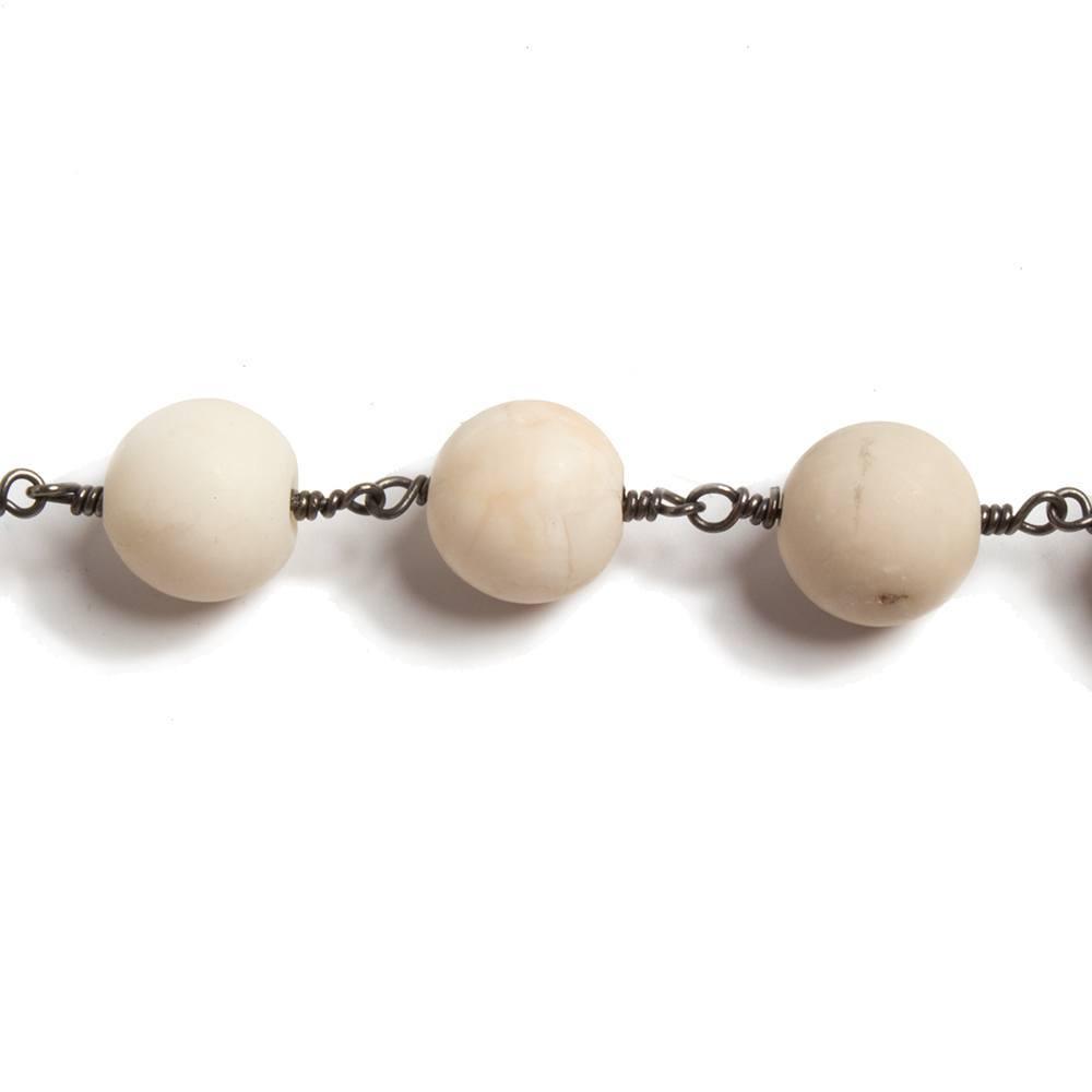 10mm Matte River Stone Jasper plain round Black Gold plated Chain by the foot with 19 pcs - The Bead Traders