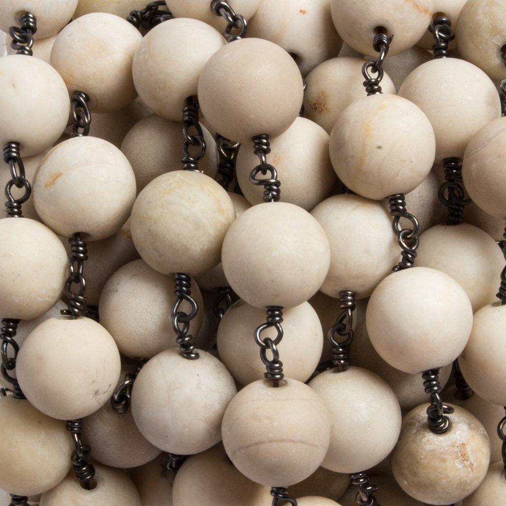 10mm Matte River Stone Jasper plain round Black Gold plated Chain by the foot with 19 pcs - The Bead Traders