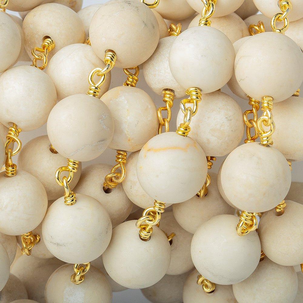 10mm Matte River Stone Jasper plain round Gold Chain by the foot with 18 beads - The Bead Traders