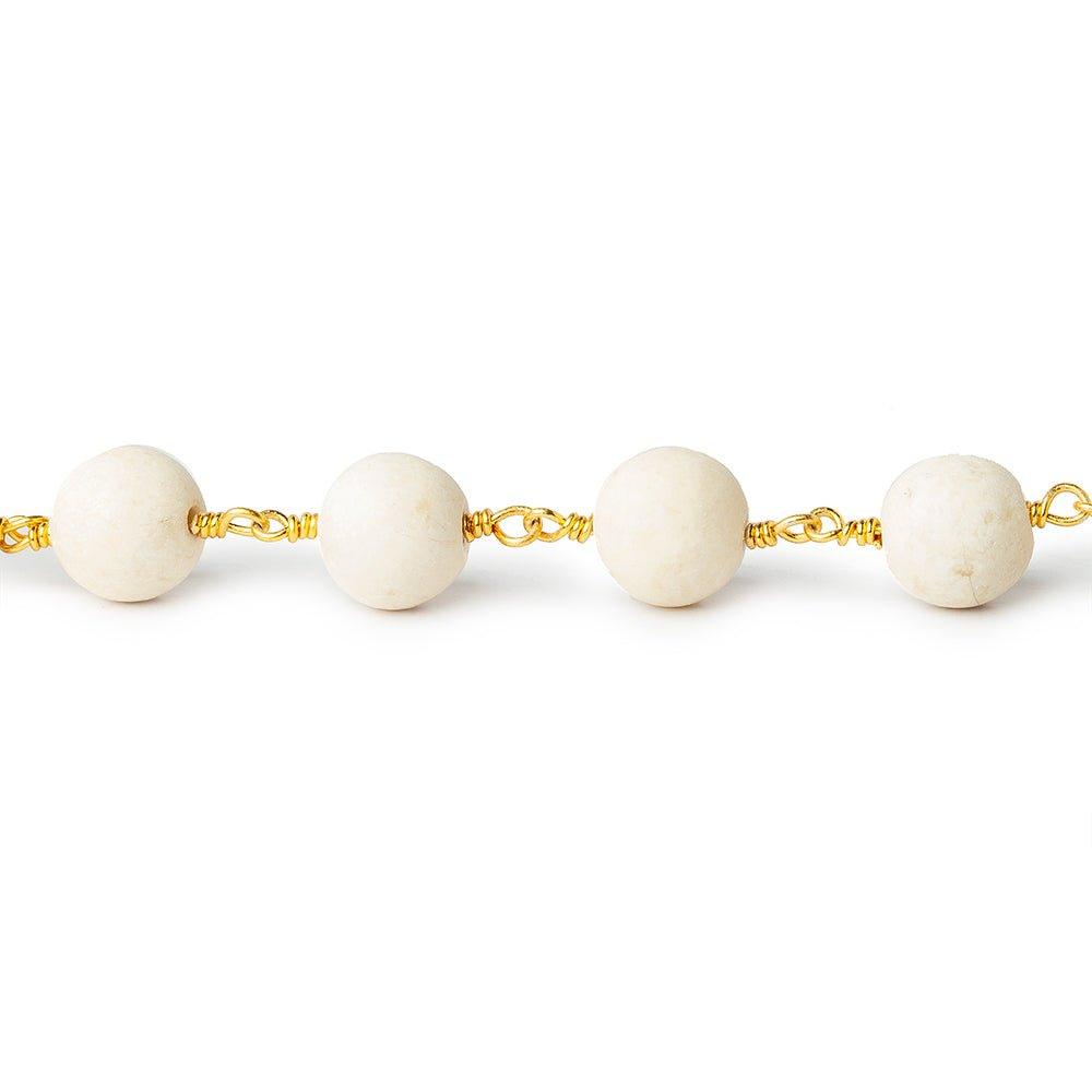 10mm Matte River Stone Jasper plain round Gold Chain by the foot with 18 beads - The Bead Traders