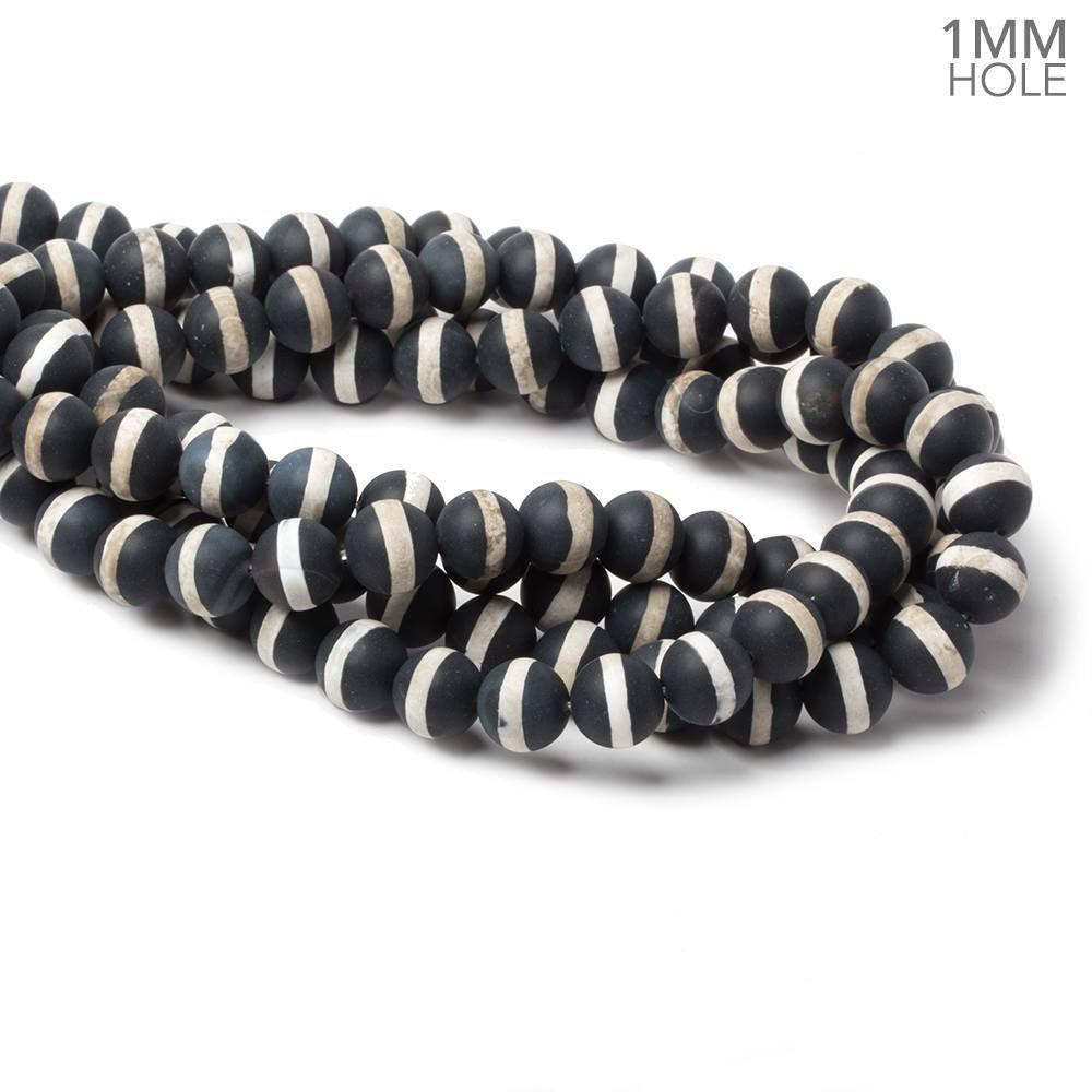 10mm Matte Tibetan Black & White Agate plain round beads 38 pieces - The Bead Traders