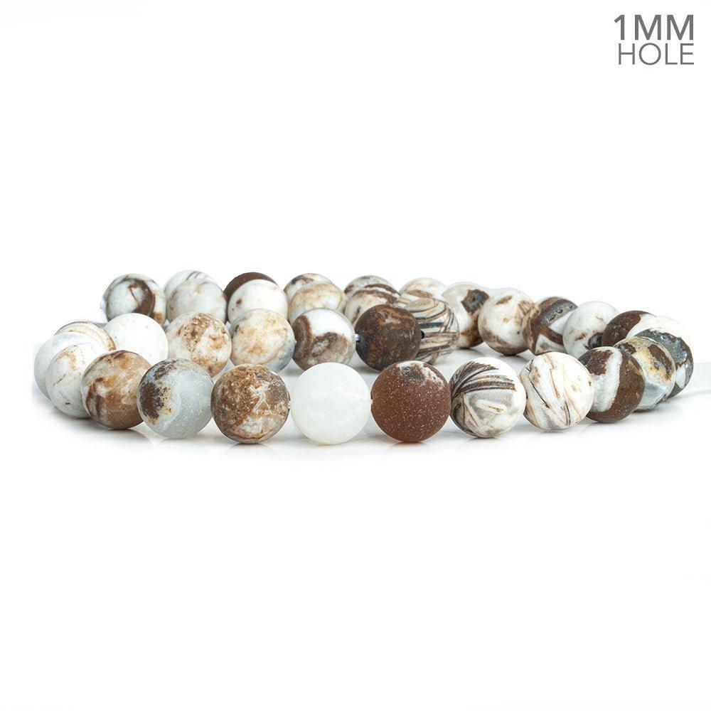 10mm Matte White & Brown Fire Agate 15 inch 37 pieces - The Bead Traders