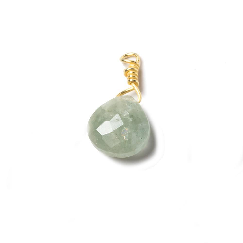10mm Milky Aquamarine heart Vermeil Wire Wrapped Focal Bead 1 pc - The Bead Traders